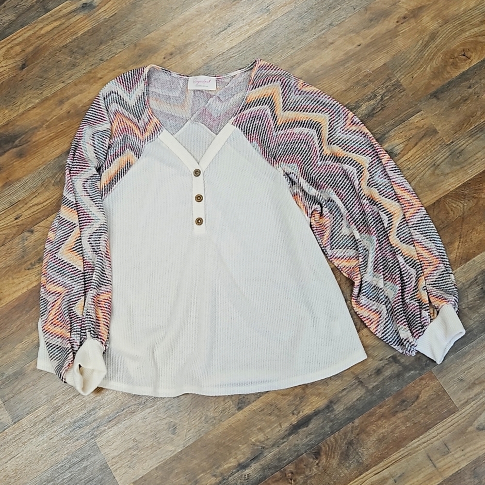 Chevron Balloon Sleeve Blouse